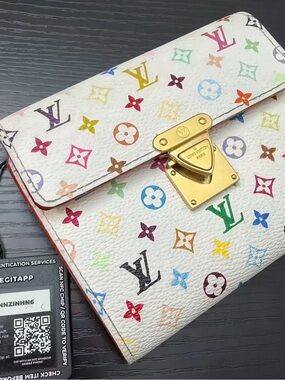 Louis Vuitton White Multicolor Monogram Canvas Clasp Wallet